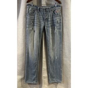 Affliction Distressed Light Wash Wisker Jeans Button Fly‎ Men's Size 34